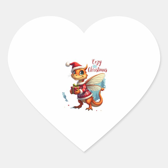 Cosy Dragonfly Christmas Heart Sticker (Front)