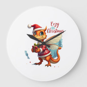Cosy Dragonfly Christmas Large Clock