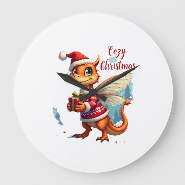Cosy Dragonfly Christmas Large Clock (Front)