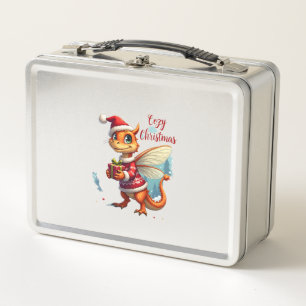 Cosy Dragonfly Christmas Metal Lunch Box