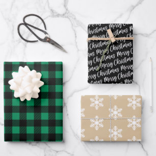 Cosy Emerald Green Buffalo Plaid Merry Christmas Wrapping Paper Sheet