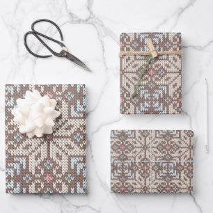 Cosy Fair Isle Knitted Pattern Christmas Wrapping Paper Sheet