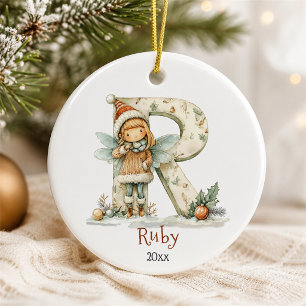 Cosy Fairy Christmas Initial Personalised Holiday Ceramic Tree Decoration