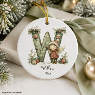 Cosy Fairy Christmas Initial Personalised Holiday Ceramic Tree Decoration
