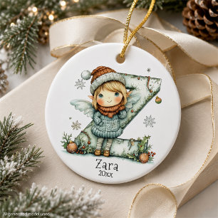 Cosy Fairy Christmas Initial Personalised Holiday Ceramic Tree Decoration