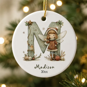 Cosy Fairy Christmas Initial Personalised Holiday Ceramic Tree Decoration