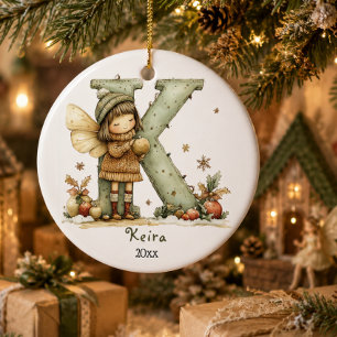 Cosy Fairy Christmas Initial Personalised Holiday Ceramic Tree Decoration