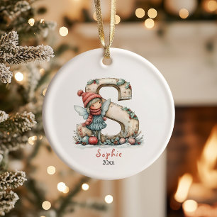 Cosy Fairy Christmas Initial Personalised Holiday Ceramic Tree Decoration