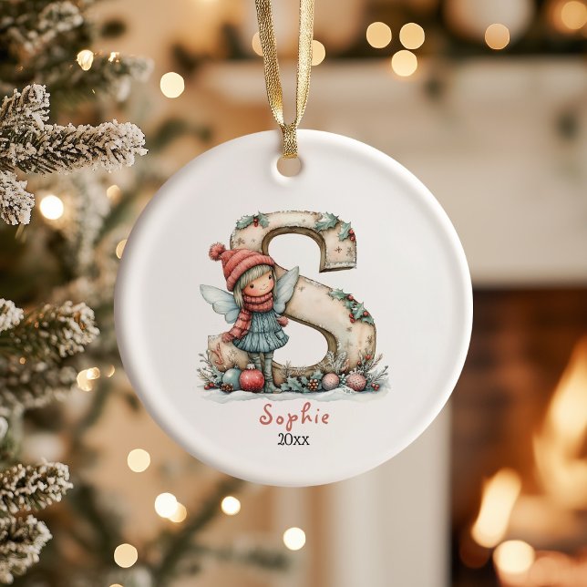 Cosy Fairy Christmas Initial Personalised Holiday  Ceramic Tree Decoration (Creator Uploaded)