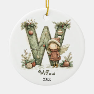 Cosy Fairy Christmas Initial Personalised Holiday  Ceramic Tree Decoration