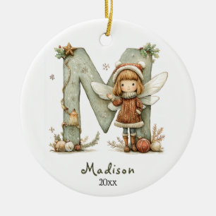 Cosy Fairy Christmas Initial Personalised Holiday Ceramic Tree Decoration