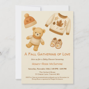 Cosy Fall Baby Shower Neutral Cream & orange Invitation