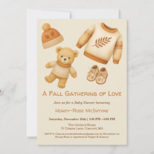 Cosy Fall Baby Shower Neutral Cream & orange Invitation