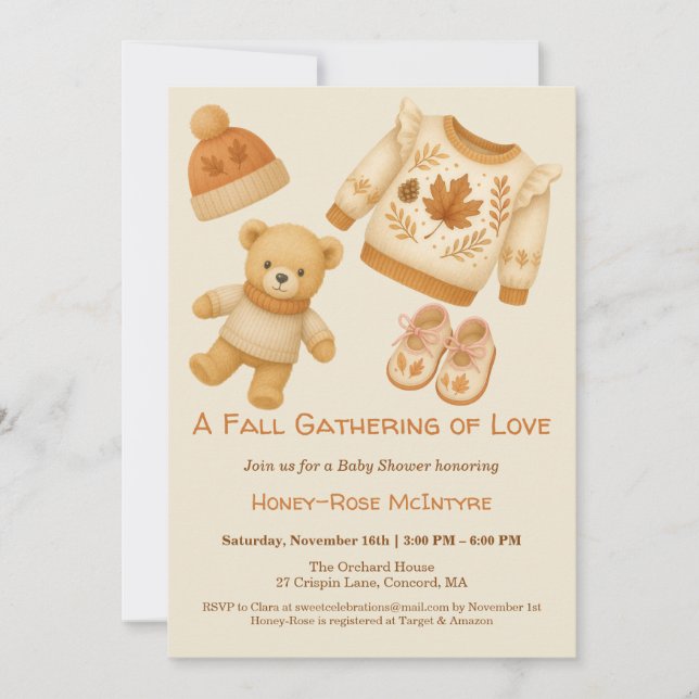 Cosy Fall Baby Shower | Neutral Cream & orange Invitation (Front)