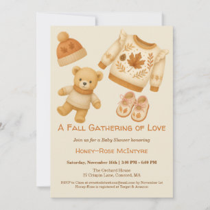 Cosy Fall Baby Shower Neutral Cream & orange Invitation