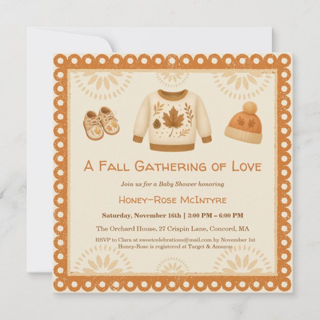 Cosy Fall Baby Shower | Neutral Cream & orange Invitation (Front)