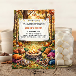 Cosy Fall Backyard Movie Night Campfire Birthday Invitation