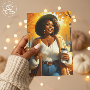Cosy Fall Black Woman Thanksgiving Wishes Card