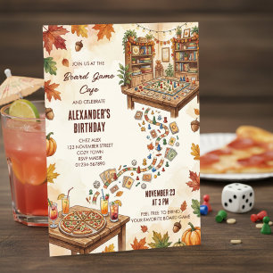 Cosy Fall Board Game Cafe Birthday Night Invitation