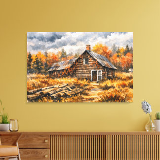 Cosy Fall Cabin Landscape Wall Art