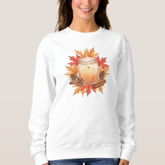 Cosy Fall Candle with Maple Leaves | Autumn Design Sweatshirt (Front)