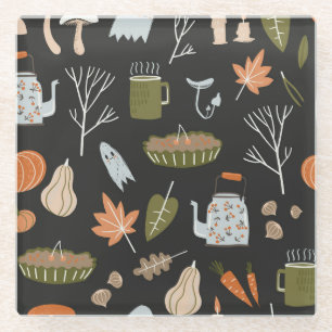 Cosy Fall Elements: Warm Pattern. Glass Coaster
