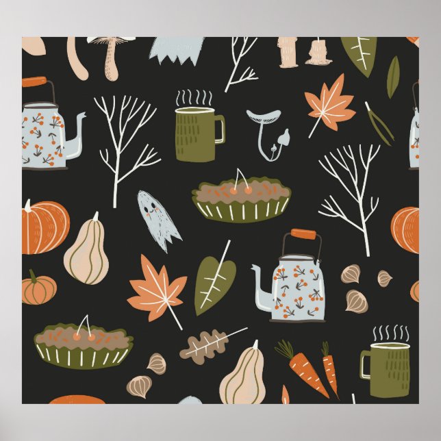 Cosy Fall Elements: Warm Pattern. Poster (Front)