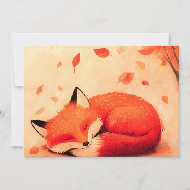 Cosy Fall Forest Sleeping Fox Holiday Card (Front)