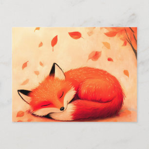 Cosy Fall Forest Sleeping Fox Holiday Postcard