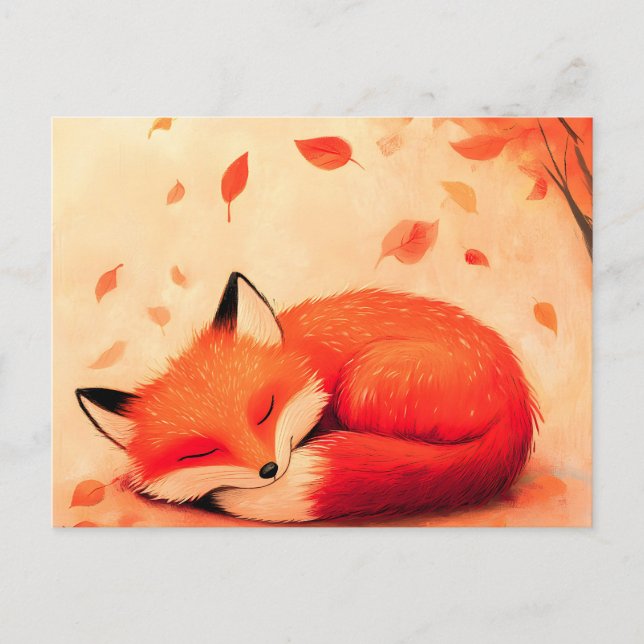 Cosy Fall Forest Sleeping Fox Holiday Postcard (Front)