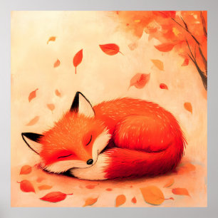 Cosy Fall Forest Sleeping Fox Poster