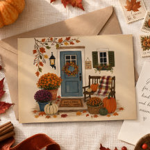 Cosy Fall Front Porch Pumpkin Wreath Illustration