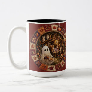 Cosy Fall Ghost Woodland Tea Party Cottagecore Art Two-Tone Coffee Mug