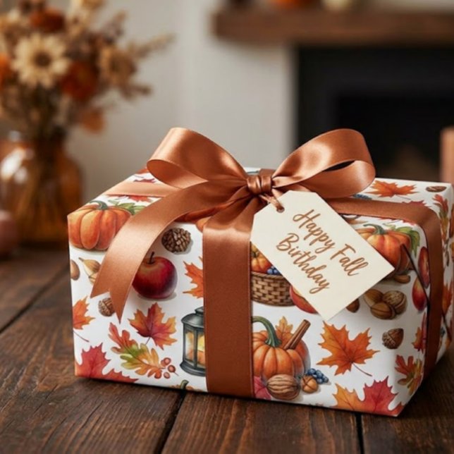 Cosy Fall Harvest Pumpkins Apples Leaves Gift Wrap (Creator Uploaded)