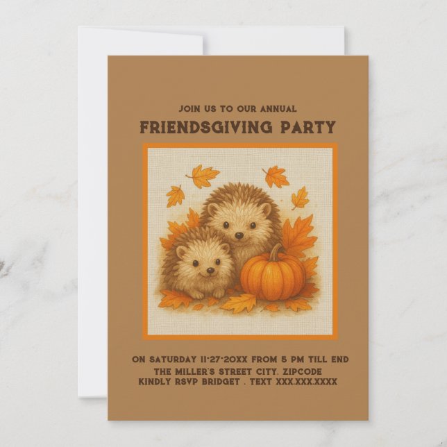 Cosy Fall Hedgehog friendsgiving Gathering vibes (Front)