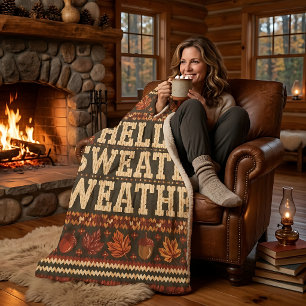 Cosy Fall Hello Sweater Weather Sherpa Blanket