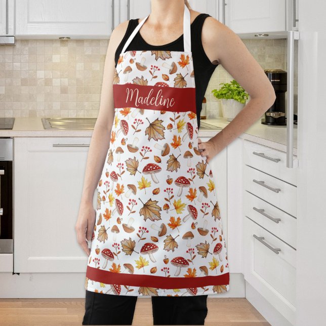 Cosy Fall Leaves and Mushrooms Personalised Apron (Cozy Fall Leaves and Mushrooms Personalized Apron)