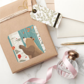 Cosy Fall Moments with a Woodland Bear Square Sticker