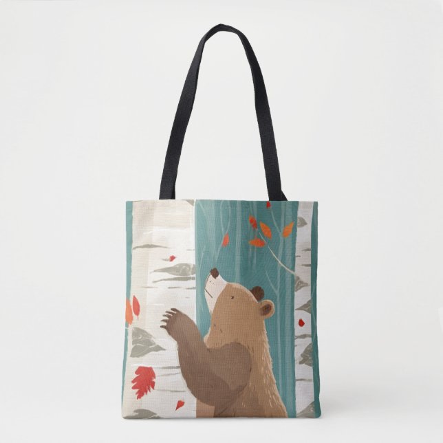 Cosy Fall Moments with a Woodland Bear Tote Bag (Front)