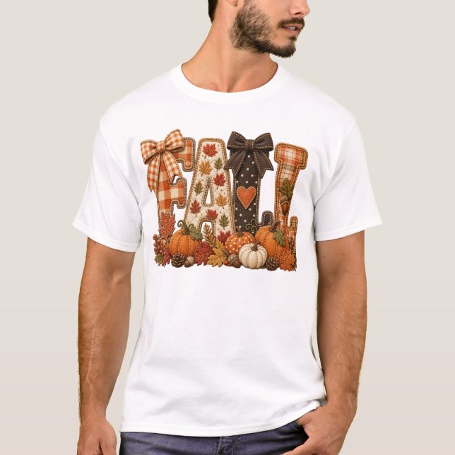 Cosy Fall Patchwork Letters Shirt  Rustic Autumn  (Front)