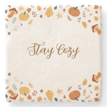 Cosy Fall Pumpkin & Autumn Leaves Rustic Stone