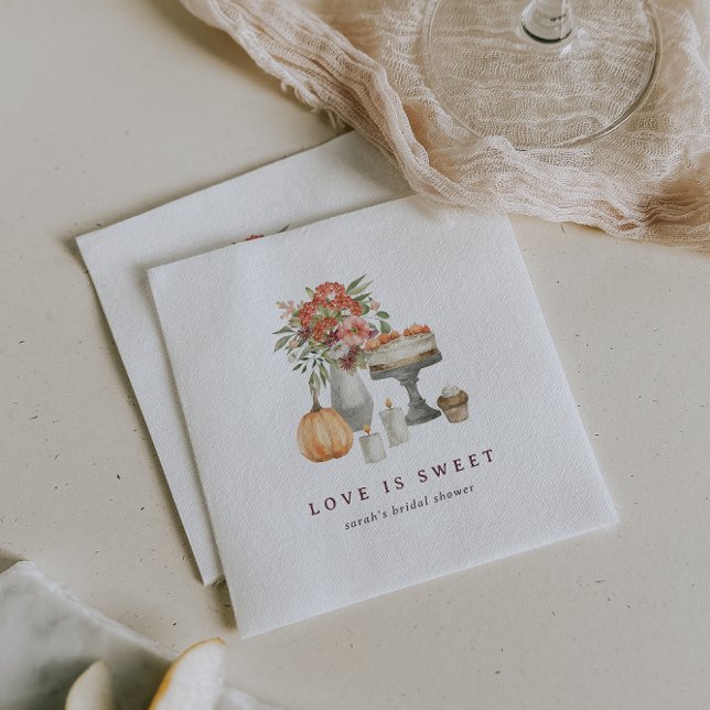 Cosy Fall Pumpkin Bridal Shower "Love is Sweet" Napkin (Creator Uploaded)