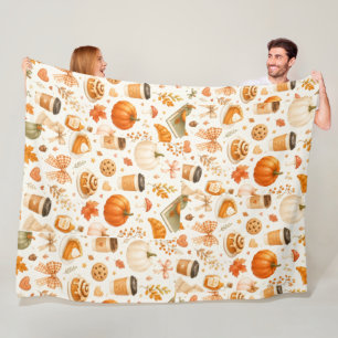 Cosy Fall Pumpkin & Coffee Throw Blanket – Autumn