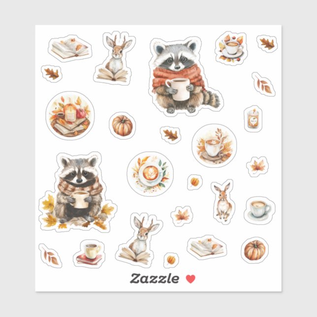 Cosy fall racoon rabbit and coffee (Sheet)