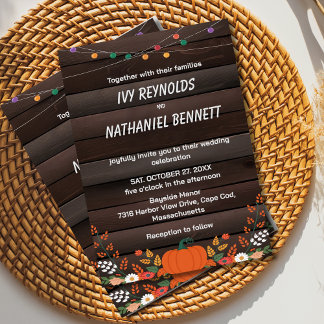 Cosy Fall Rustic Floral Pumpkin Wedding Invitation