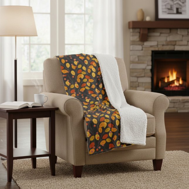 Cosy Fall Sherpa Blanket with Autumn Leaves (Creator Uploaded)