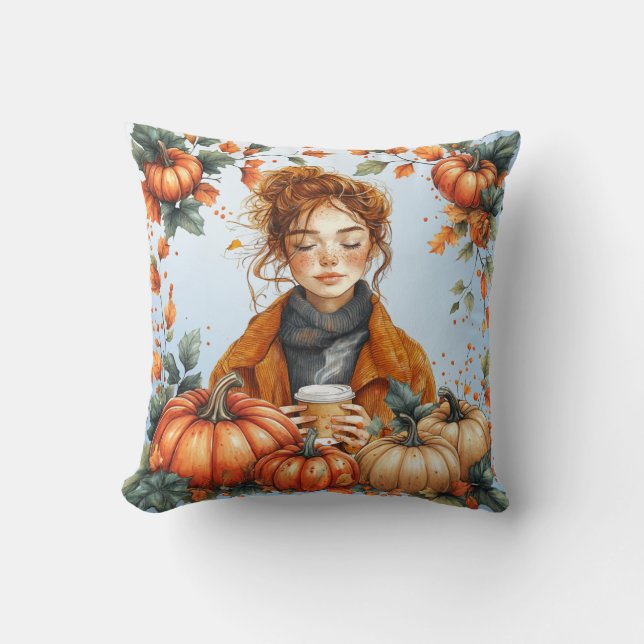 Cosy, Fall Themed Throw Pillow (Front)