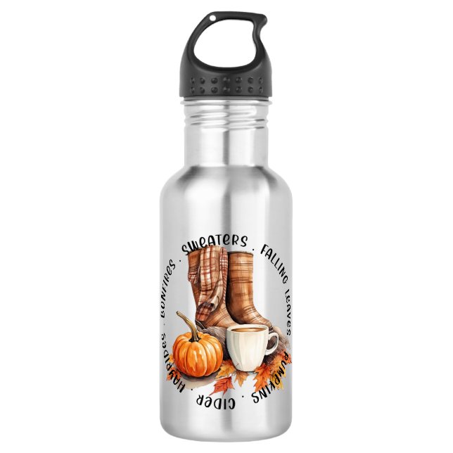 Cosy Fall Vibes – Boots, Pumpkin Spice, Bonfires 532 Ml Water Bottle (Front)