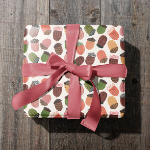 Cosy Fall Warm White Autumn Acorn Wrapping Paper