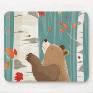 Cosy Fall Woodland Bear Mouse Mat